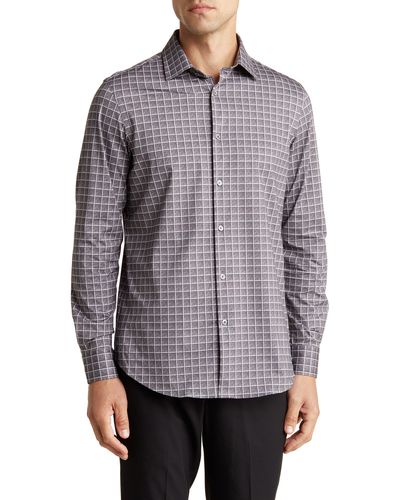 Bugatchi Ooohcotton® Check Print Button-up Shirt - Gray