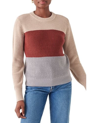 Faherty Cozy Colorblock Cotton Blend Sweater - Red