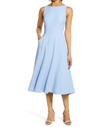 Eliza J Bateau Neck Fit & Flare Dress - Blue