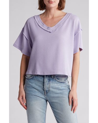 Lush Ribbed V-neck Sweater - Purple