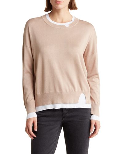 Sweet Romeo Contrast Trim Pullover Sweater - Blue
