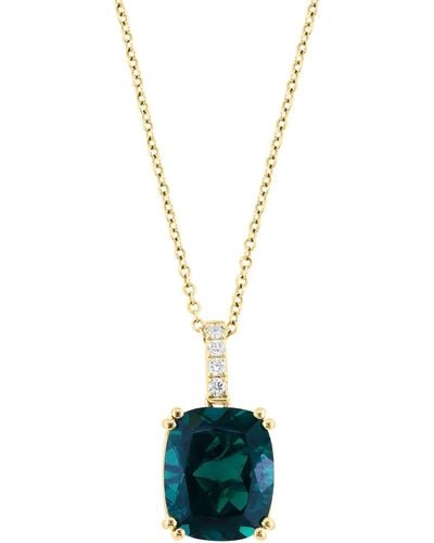 Effy 14k Yellow Gold Lab Created Emerald & Lab Created Diamond Pendant Necklace - Blue