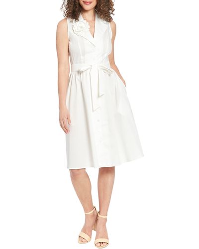 London Times Button-up Fit & Flare Dress - White