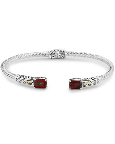 Samuel B. 18k Gold Sterling Silver Garnet Bangle Bracelet - Red