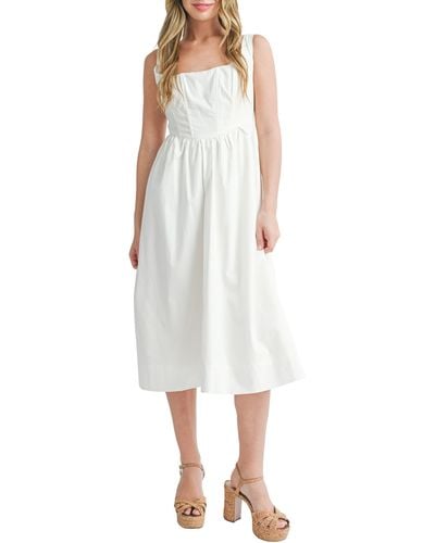 Lush Corset Cotton Poplin Midi Dress - White