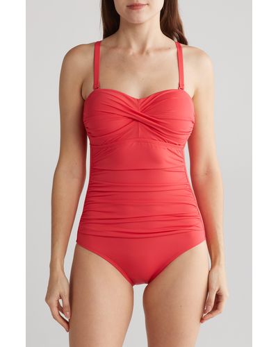 Jantzen Flora Bandeau One Piece Swimsuit - Red