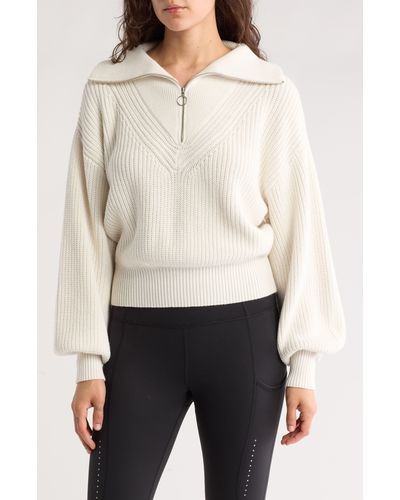 Sweaty Betty Modern Cotton & Wool Half Zip Sweater - White