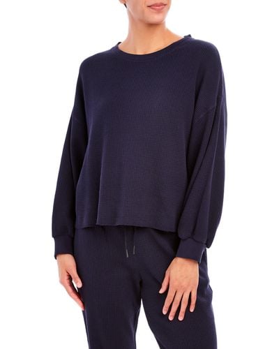 SAGE Collective Delilah Waffle Knit Pullover - Blue