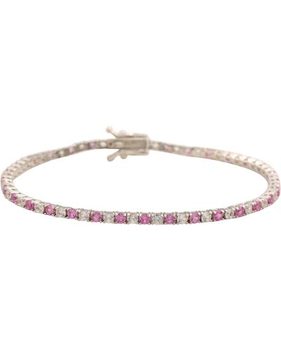 Suzy Levian Sterling Silver White Sapphire Pink Sapphire Tennis Bracelet