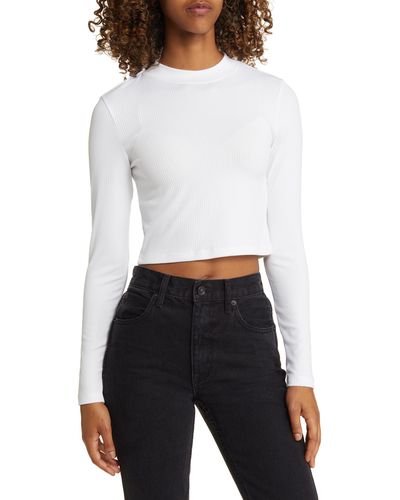 Noisy May Diane Long Sleeve Crop Top - White