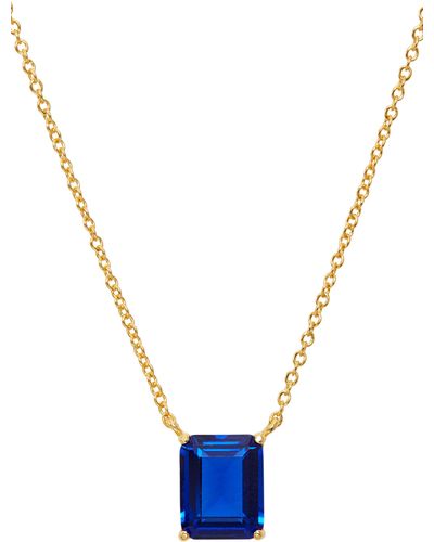 Savvy Cie Jewels Vermeil Emerald Cut Cz Birth Stone Box Cut Necklace - Blue