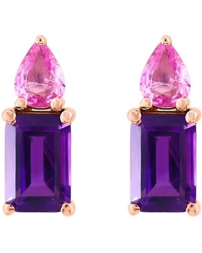 Effy 14k Rose Gold Amethyst & Pink Sapphire Stud Earrings - Purple