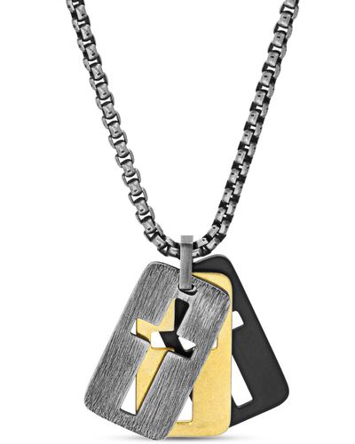 Nes Jewelry Stainless Steel Triple Cross Dogtag Pendant Necklace - Metallic