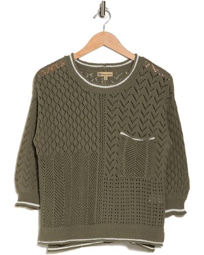 Democracy Pointelle Tipped Sweater - Green