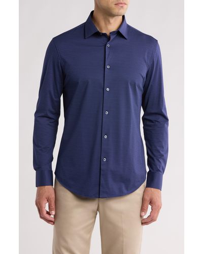 Bugatchi Trim Fit Mini Dot Print Stretch Cotton Button-up Shirt - Blue