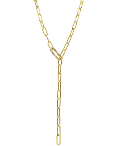 Adornia 14k Yellow Gold Plated Paperclip Chain Lariat Necklace - Metallic