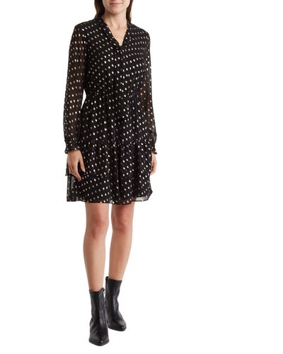 Nanette Lepore Jacquard Dot Long Sleeve Dress - Black