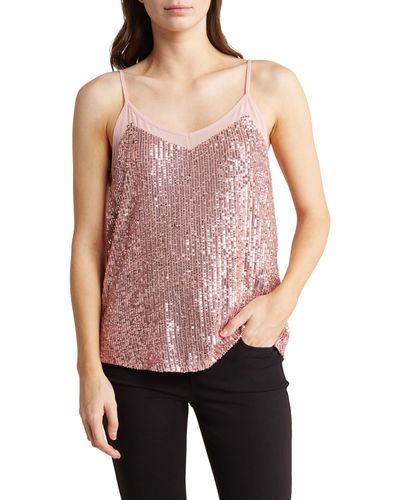 1.STATE Sheer Inset Sequin Camisole - Red