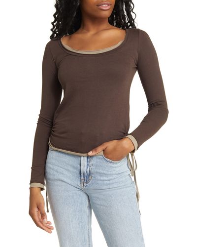 BDG Illusion Layer Ruched Top - Brown