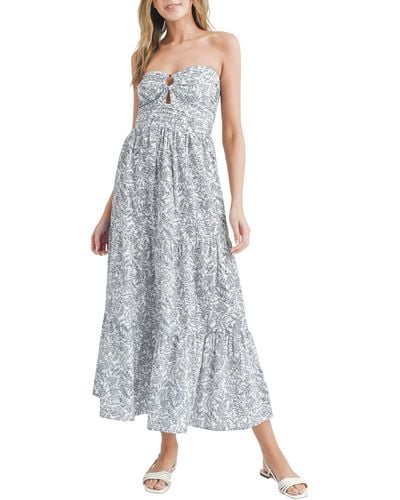 Lush Front Keyhole Strapless Tiered Maxi Dress - Multicolor
