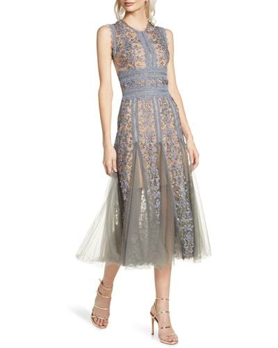 Bronx and Banco Megan Gray Floral Lace Midi Dress