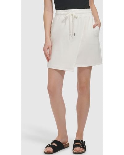Andrew Marc Twill Faux Wrap Skirt - White