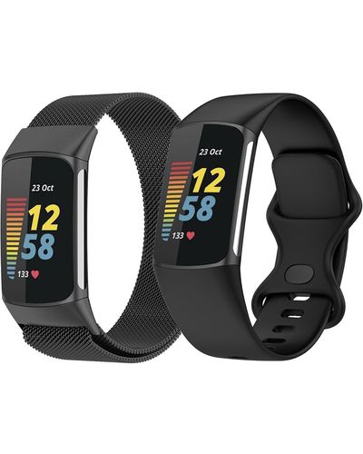 The Posh Tech 2-piece Silicone Sport & Stainless Steel Apple Watch Band Set - Black