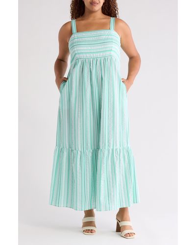 London Times Smocked Tiered Maxi Dress - Blue