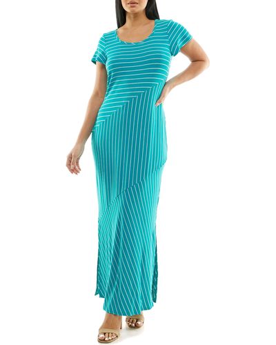 Nina Leonard Stripe Maxi Dress - Blue