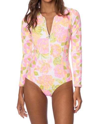 Maaji Chintz Floral Reversible Long Sleeve One-piece Swimsuit - Red