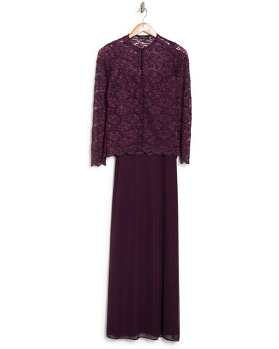 Marina Lace Jacket & Gown In Eggplant At Nordstrom Rack - Purple