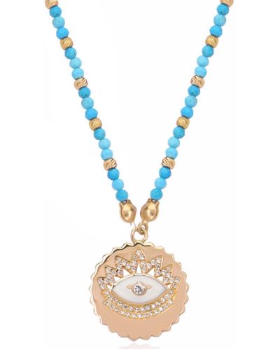 Gabi Rielle 14k Gold Vermeil Evil Eye Cz Turquoise Beaded Necklace - Metallic