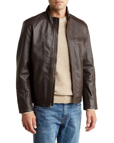 Cole Haan Classic Leather Moto Jacket - Black