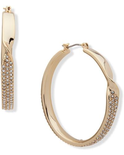 DKNY Pavé Crystal Twisted Hoop Earrings - Metallic