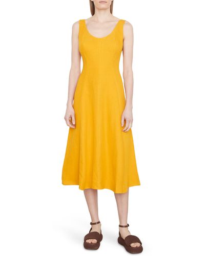 Vince Paneled Sleeveless Midi Dress - Yellow