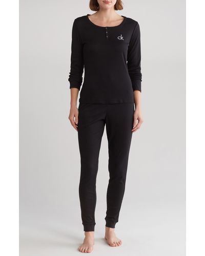 Calvin Klein Long Sleeve Rib Jogger Pajama Set - Black