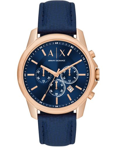 Armani Exchange Chronograph Leather Strap Watch - Blue