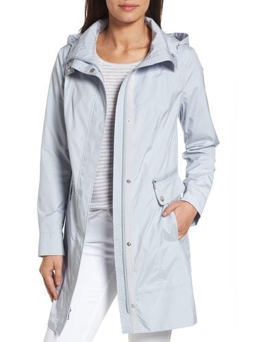 Cole Haan Back Bow Packable Hooded Raincoat - Blue