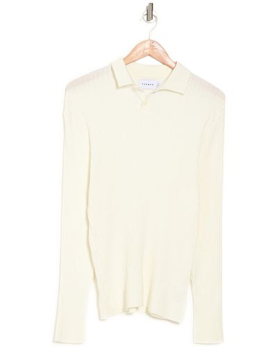 TOPMAN Long Sleeve Ribbed Polo In Cream At Nordstrom Rack - Natural