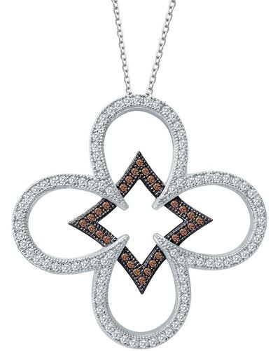 Lafonn Platinum & Black Rhodium Plated Simulated Diamond Detail Open Flower Pendant Necklace - Multicolor