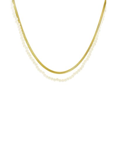 Panacea Imitation Pearl & Herringbone Chain Layered Necklace - Metallic