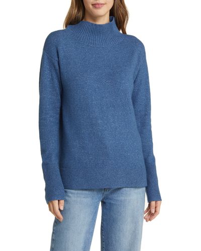 Caslon Caslon(r) Mock Neck Cotton Blend Sweater - Blue