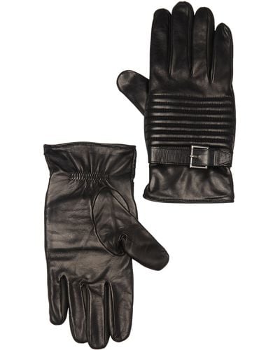 Portolano Faux Leather Motorcycle Gloves With Wool Blend Lining - Black