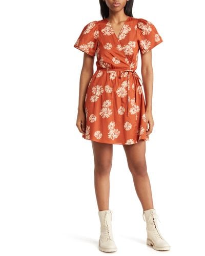 Madewell Floral Print Wrap Minidress - Red