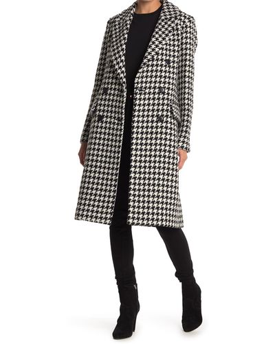 BCBGMAXAZRIA Houndstooth Double Breasted Wool Blend Coat - Black