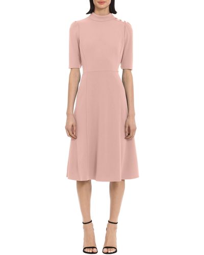 Donna Morgan Mock Neck Button Shoulder Fit & Flare Dress - Pink