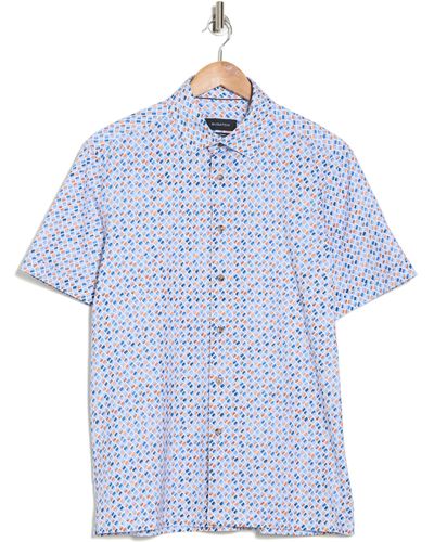 Bugatchi Geo Print Short Sleeve Button-up Shirt - Blue