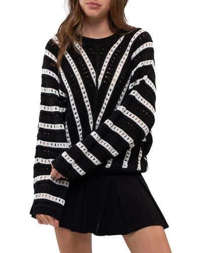 Blu Pepper Chevron Knit Pullover Sweater - Black