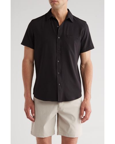 DKNY Lenox Short Sleeve Button-up Tech Shirt - Black
