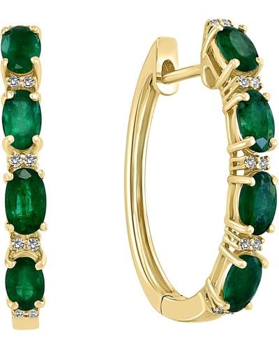 Effy 14k Yellow Gold Emerald & Diamond Huggie Hoop Earrings - Green